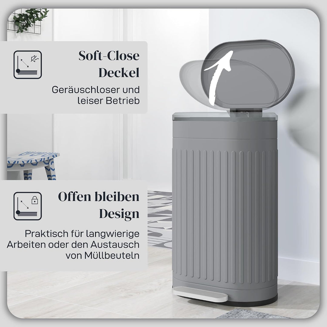 HOMCOM Mülleimer 30L Treteimer Abfalleimer Grau 36,5 x 31,2 x 60,8 cm Grau 30 L, Grau 30 L