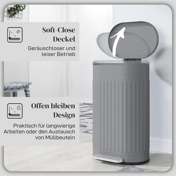 HOMCOM Mülleimer 30L Treteimer Abfalleimer Grau 36,5 x 31,2 x 60,8 cm Grau 30 L, Grau 30 L