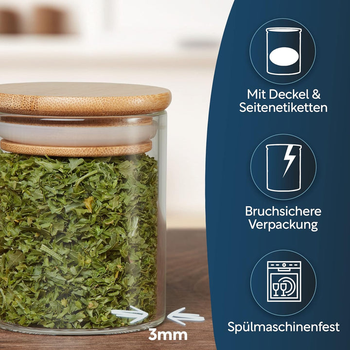 CLIDOR ® - runde Gewürzgläser - 12 x 125 ML ( innovative 3mm Glasdicke ) luftdichte Gewürzdosen - st