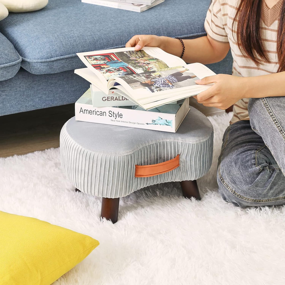 YMYNY Fusshocker, Sitzbank mit Griff, Gebogener Tritthocker mit weichem Sitzkissen, Gepolsterter Hoc