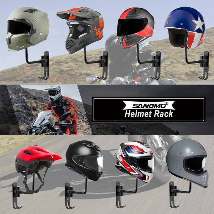 SANGMO 3 Stück 180 ° Motorradhelmständer, drehbarer Metall-Helmhalter, Wandhalterung, Helmhalter Fah