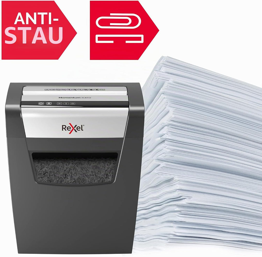 Rexel Aktenvernichter Momentum Slimline X410-SL, Partikelschnitt, 11-10 Blatt A4 (70-80 g/m²) Kapazi