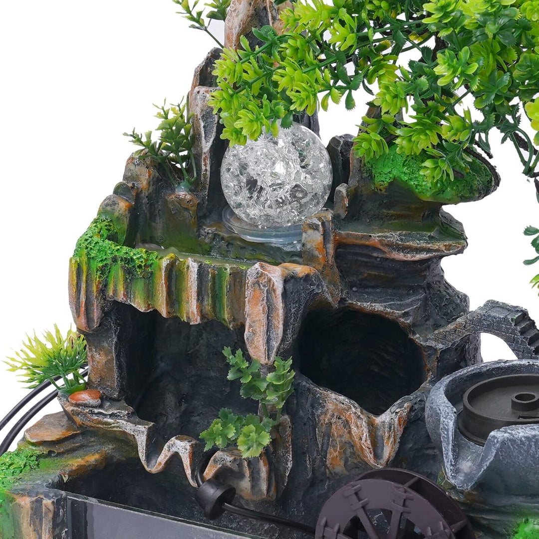 Zimmerbrunnen Wohnzimmer Wasserfall Tischbrunnen LED Desktop Bonsai Ornamente Grüne Pflanze Zimmerbr