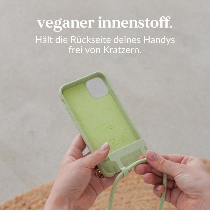 Woodcessories - Nachhaltige Handykette abnehmbar kompatibel mit iPhone 13 Pro Hülle mit Band grün -