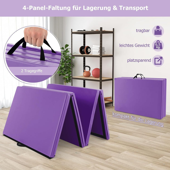 GOPLUS Turnmatte klappbar, 300×117×5cm Weichbodenmatte mit 2 Tragegriffen & Klettverschlüssen, Gymna