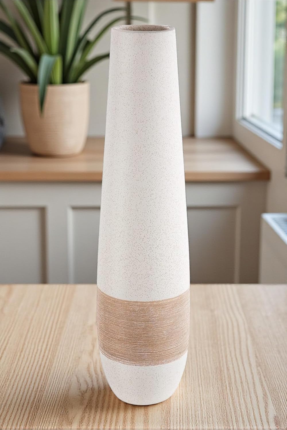 Gilde Deko grosse Vase XL Bodenvase aus Keramik - Deko Wohnzimmer - Farbe: Braun Creme Höhe 46 cm