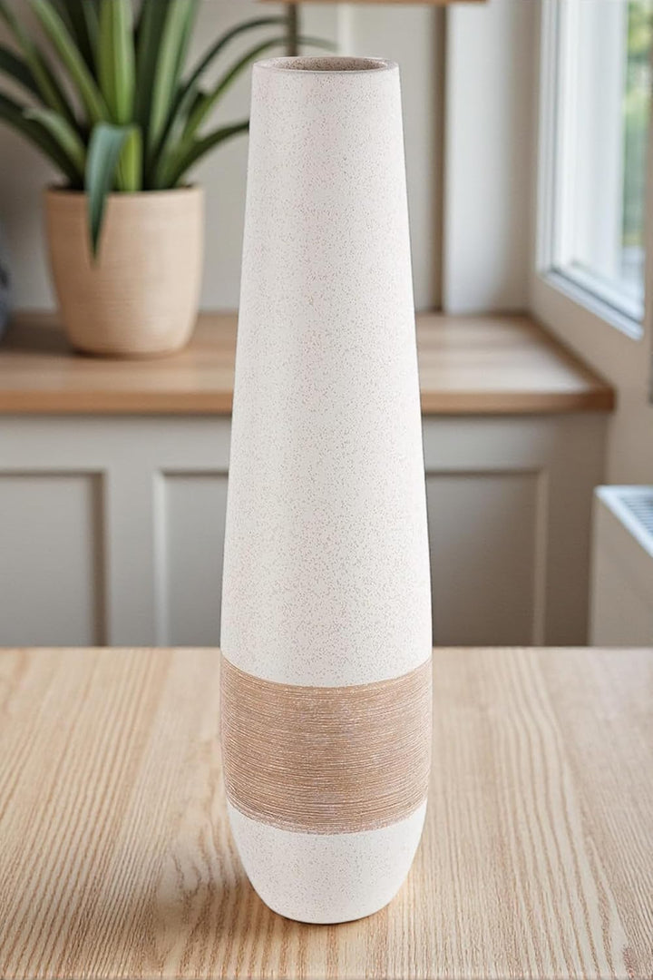 Gilde Deko grosse Vase XL Bodenvase aus Keramik - Deko Wohnzimmer - Farbe: Braun Creme Höhe 46 cm