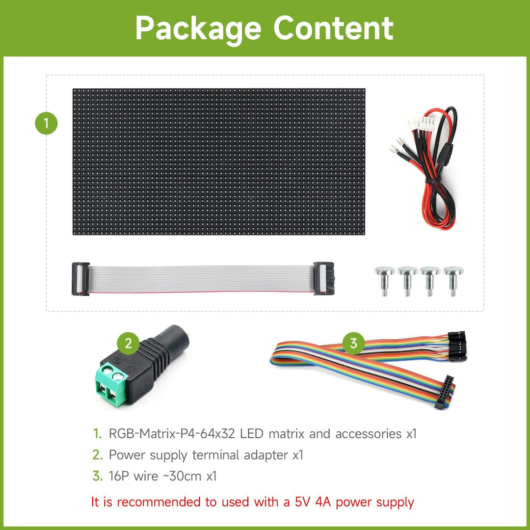 Waveshare RGB Full-Color LED Matrix Panel 4mm Pitch 64×32 Pixels 2048 Individual RGB LEDs Adjustable
