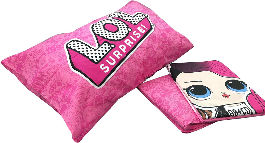Lolo Surprise Rosa-Set für Mädchen, Einzelbett, Bettlaken und Kissenbezug, Mehrfarbig