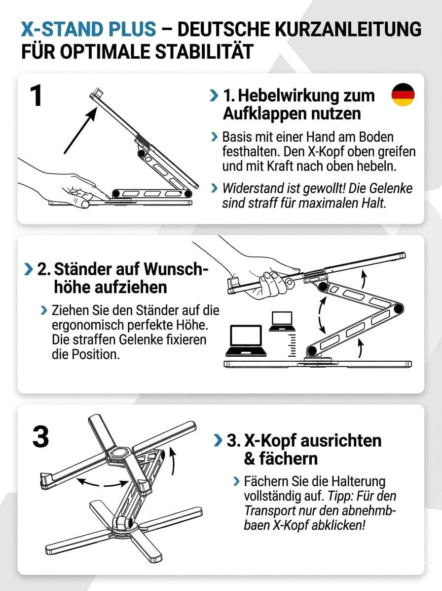 X-Stand Plus Laptopständer – Höhenverstellbar 70–340 mm – Stabiler Aluminium Laptophalter Ergonomisc
