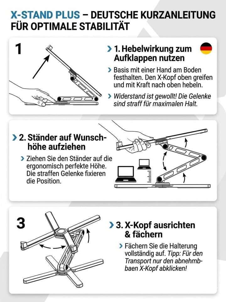 X-Stand Plus Laptopständer – Höhenverstellbar 70–340 mm – Stabiler Aluminium Laptophalter Ergonomisc