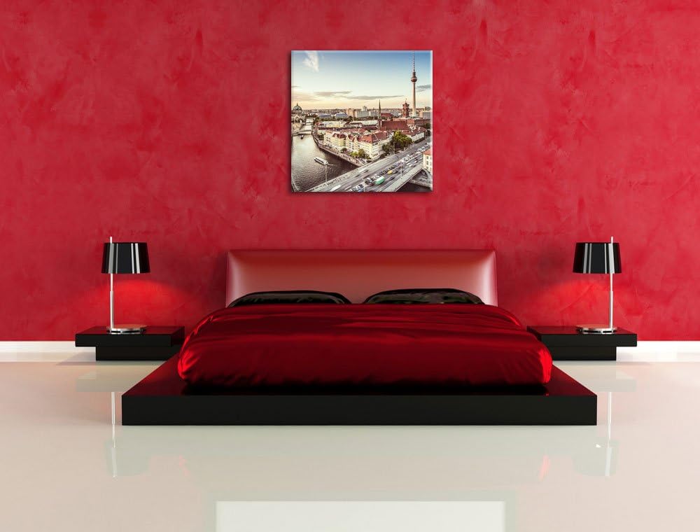Skyline von Berlin, Format: 70x70 auf Leinwand, XXL riesige Bilder fertig gerahmt mit Keilrahmen, Ku