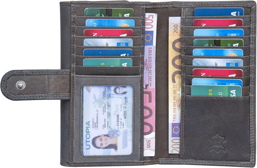 Benthill Damen Portemonnaie XXL mit RFID-Schutz | Echt-Leder Damen Geldbörse Gross | Grosse Vintage