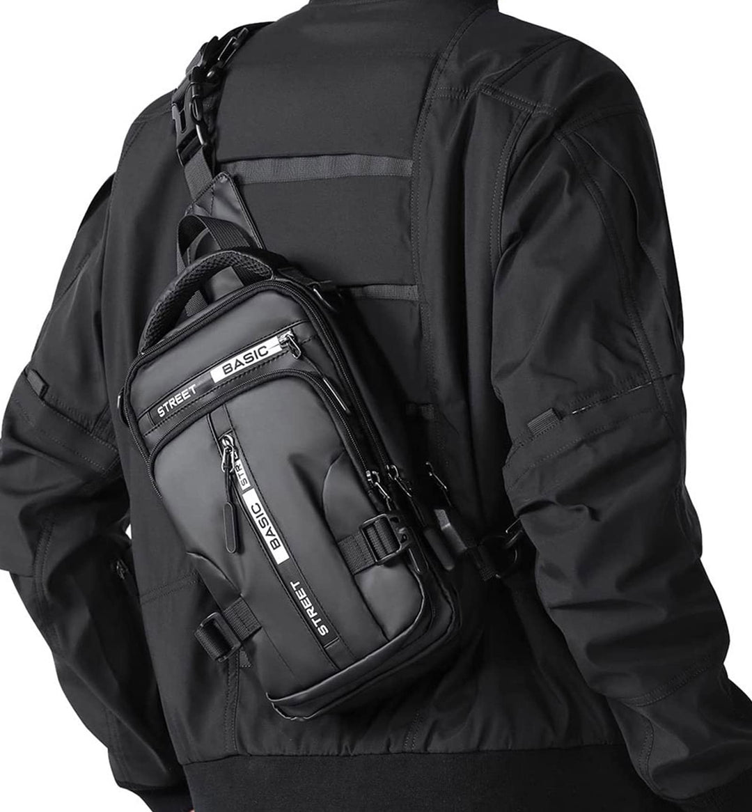 SEAFEW Herren Umhängetasche, Schwarz, S
