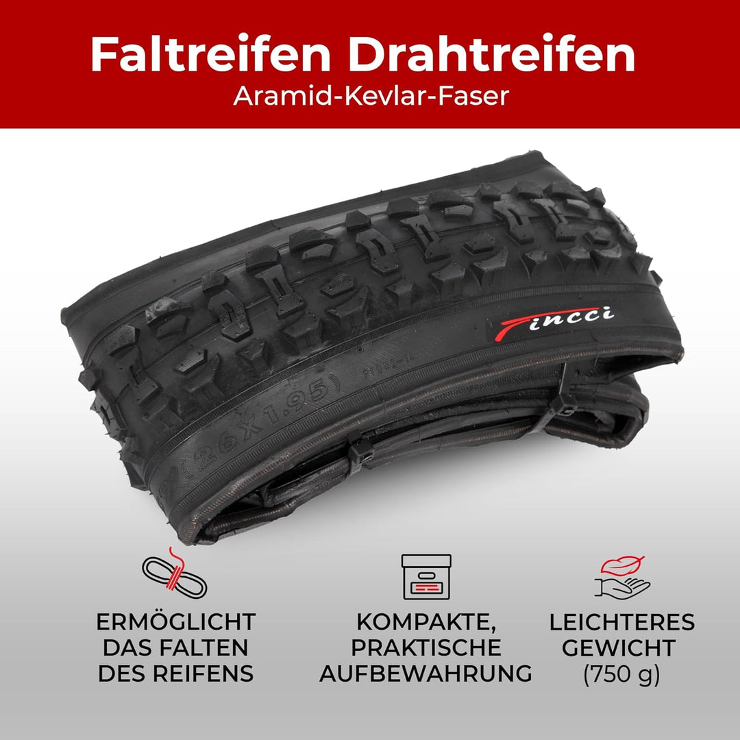 Fincci Fahrradreifen 26 x 1.95 Zoll 53-559 Faltbar 60 TPI Reifen Fahrradmantel für MTB Mountain Hybr