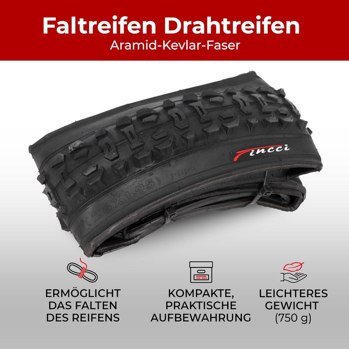 Fincci Fahrradreifen 26 x 1.95 Zoll 53-559 Faltbar 60 TPI Reifen Fahrradmantel für MTB Mountain Hybr