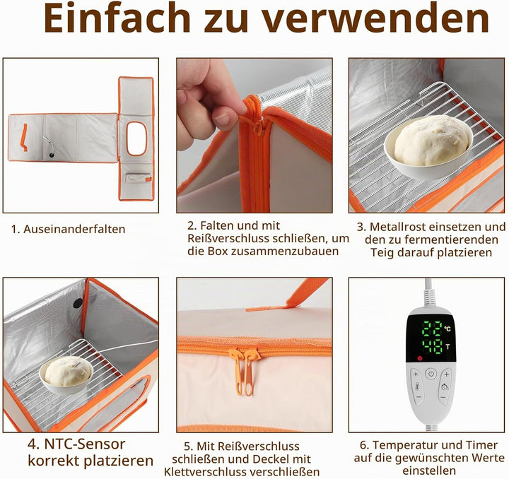 Brot Gärbox Sauerteig, Faltbare Gärbox mit Dreiseitige Oberflächen Heizung Temperaturregelung von 10