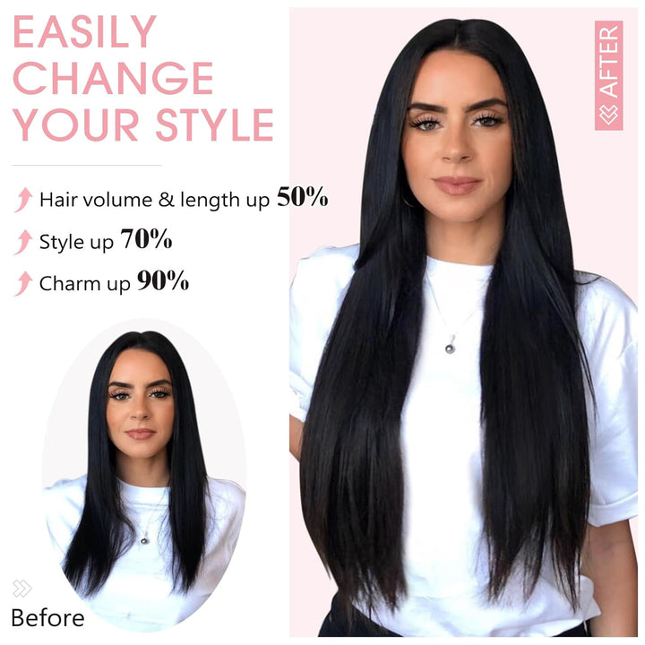Silk-co Extensions mit transparenter Schnur, Glatte Synthetische Haarverlängerung wie Echthaar, kein