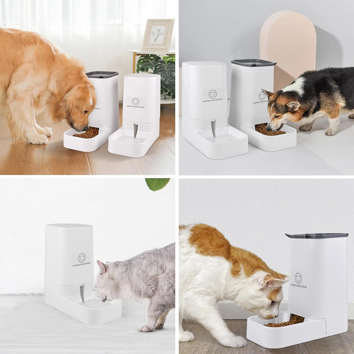 Dreamhigh® Automatischer Futterspender Katze, 2.1kg Futterautomat Katze und 3.8L Wasserspender Hund,