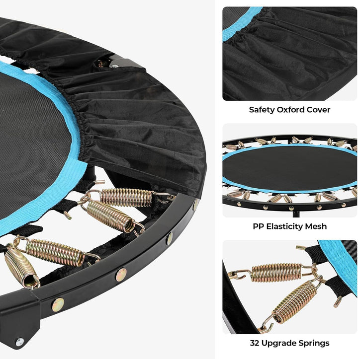 LIFERUN Fitness Trampolin Indoor Ø101cm,Tragfähigkeit 150 kg,Workout Rebounder,mit 3 Verstellbare Ha