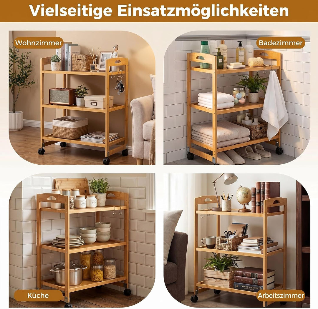 COSTWAY Servierwagen Bambus, Küchenwagen mit Rollen, Natur, 60 x 33 x 72 cm