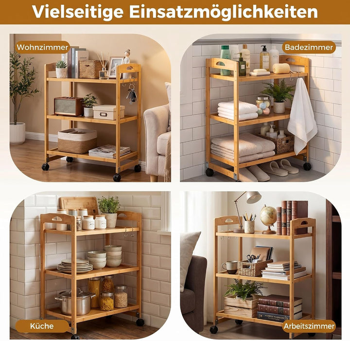 COSTWAY Servierwagen Bambus, Küchenwagen mit Rollen, Natur, 60 x 33 x 72 cm
