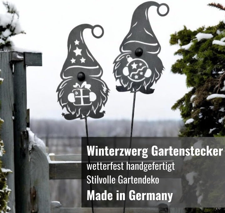 Terma Stahldesign Set Winterzwerg grau 120cm zweier Made in Germany Gartenstecker Outdoor rost deko
