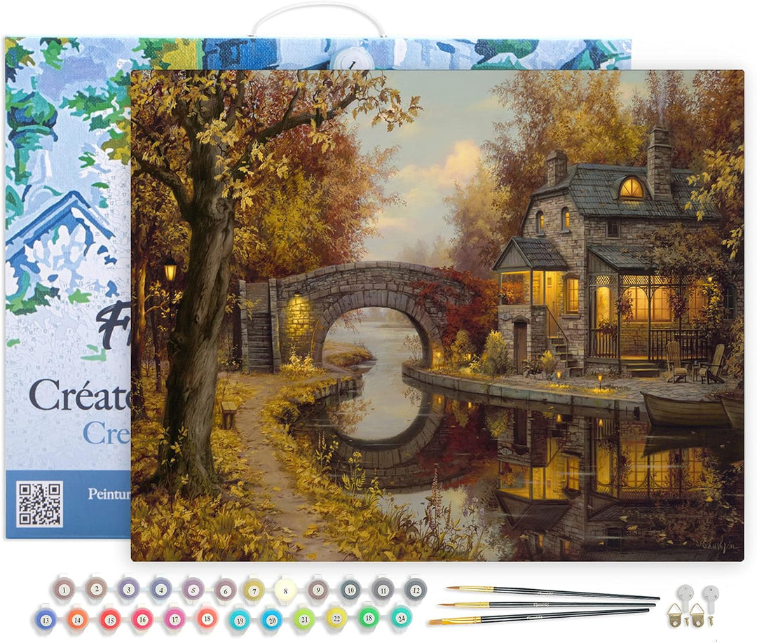 Figured'Art Malen Nach Zahlen Erwachsene Mit Rahmen Landhaus im Herbst - Paint by Numbers Basteln DI