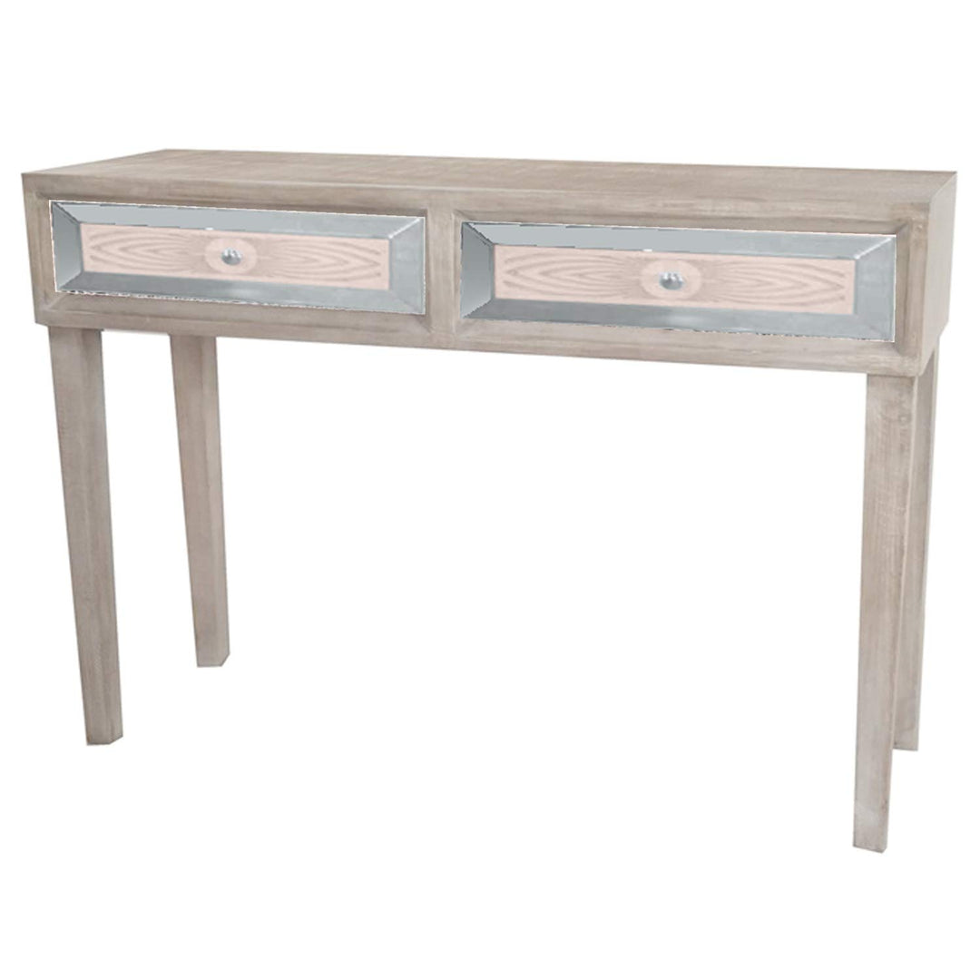 DRW Konsolentisch mit Spiegel und 2 Schubladen in orangefarbenem Holz, 110 x 35 x 80 cm, Kiefer und
