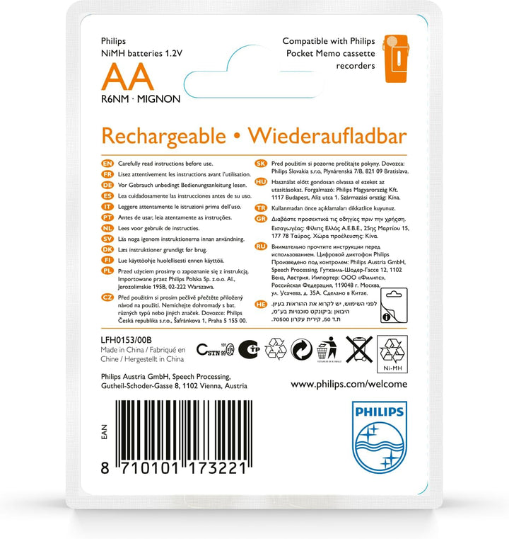 Philips LFH0153 NiMH (1,2 V, 1.600 mAh) für Philips Pocket Memo Diktiergeräte LFH0388, LFH0488 (2 St