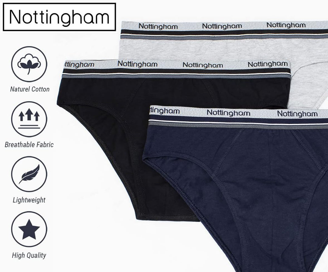 NOTTINGHAM Herren Slips/Boxershorts Unterwäsche Stretch-Baumwolle L Slip 3er Pack Mehrfarbig, L Slip