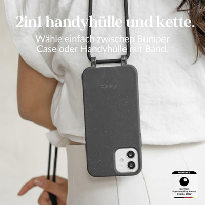 Woodcessories - Nachhaltige Handykette abnehmbar kompatibel mit iPhone 12 Hülle mit Band schwarz, iP