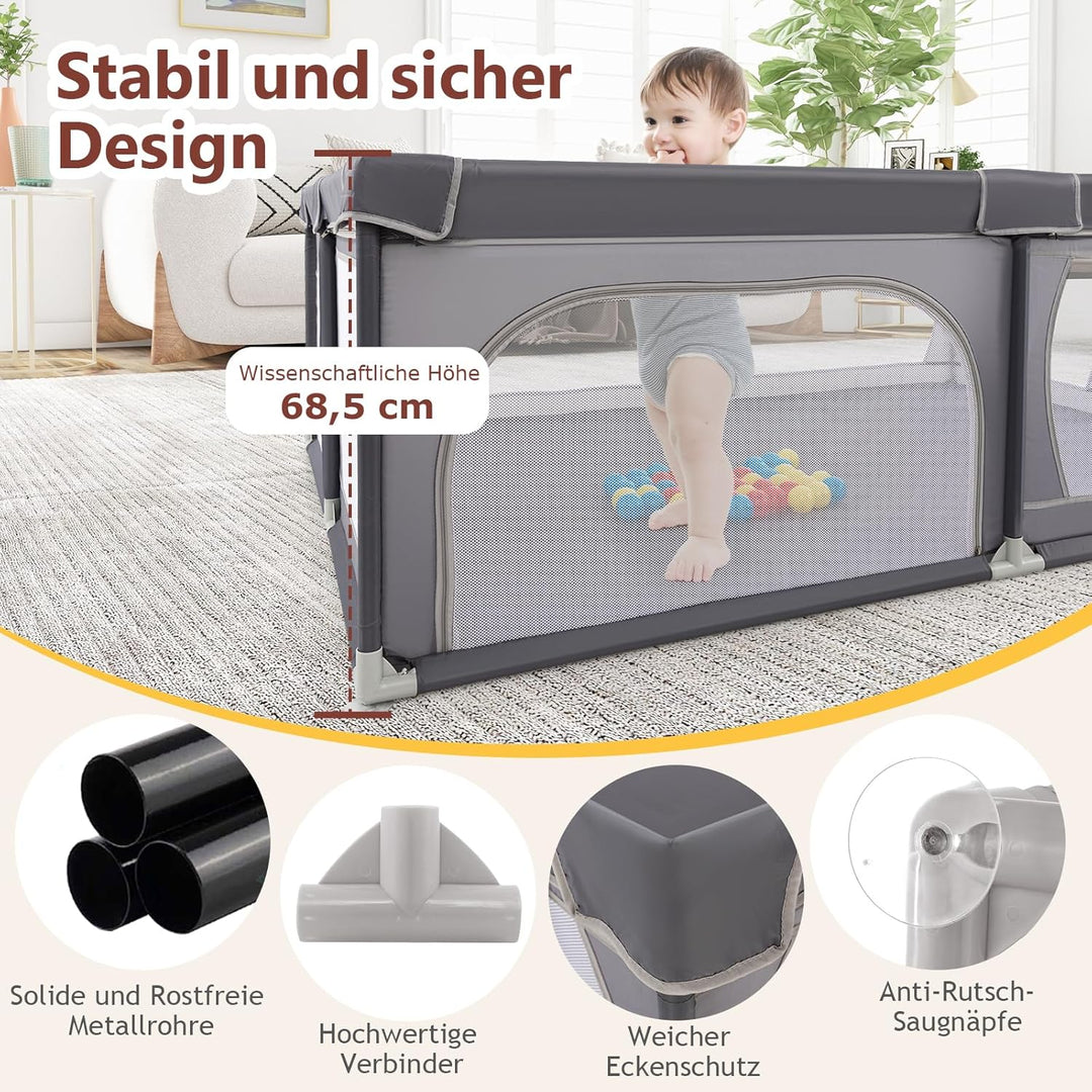 DREAMADE 200 x 140 cm Baby Laufstall, Laufgitter mit 50 Bällen & Tragetasche, Krabbelgitter für Kind
