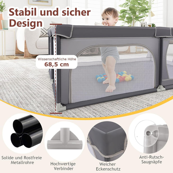 DREAMADE 200 x 140 cm Baby Laufstall, Laufgitter mit 50 Bällen & Tragetasche, Krabbelgitter für Kind