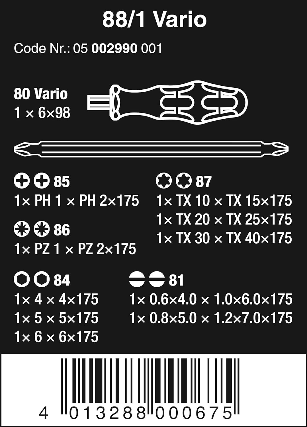 Wera 88/1 Vario-Satz, 11-teilig, 05002990001
