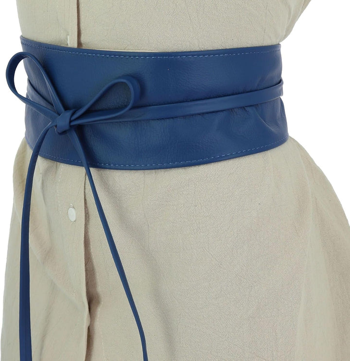 FASHIONGEN - Echtem Rindsleder Vollnarbenleder Obi Gürtel für Damen, Bindgürtel, CASSIANE Blau L-XL,