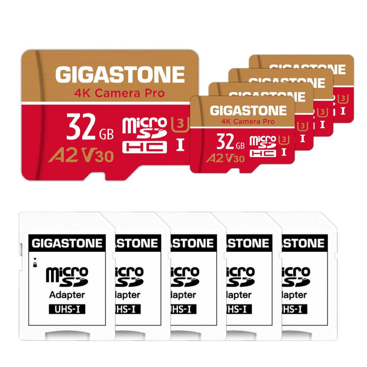 GIGASTONE Speicherkarte 32GB 5 Stück 4K Kamera Pro kompatibel mit GoPro Drohne Switch 95 MB/s, 4K UH