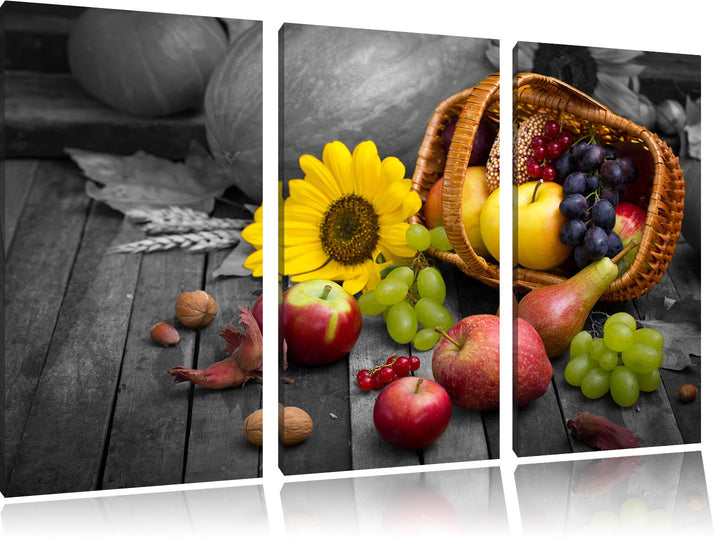 Pixxprint Herbstlicher Obstkorb als Leinwandbild/Grösse: 3 Teilig (120x80 cm) cm/Wandbild/Kunstdruck