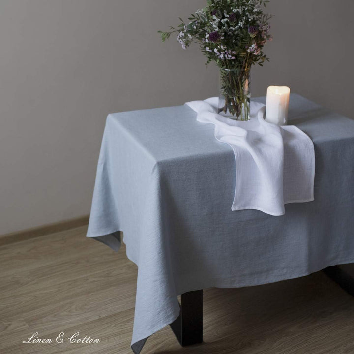 Linen &amp; Cotton Tischdecke Stoff Tischtuch Tischwäsche Hygge -100% Leinen, Hellblau/Blau (100 x 140 c