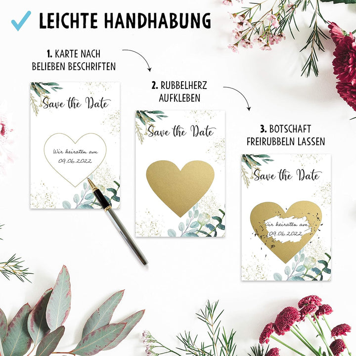 OWLBOOK® 5 Rubbelkarten zum selber beschriften | Save the Date | Rubbellos für eigenen Text | Hochze