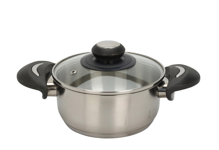 Edelstahl Kochtopf mit Glasdeckel - 1,4 L / 16 x 13 cm - Universal Küchentopf mit Griffen - Topf für