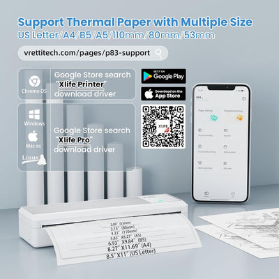 vretti P83 Mobiler Drucker a4 für unterwegs,304 DPI Drucker ohne Drucker,Thermodrucker A4 kompatibel