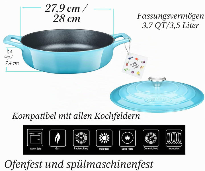 La Cuisine 3175MB Schmorpfanne Hoher Rand - 28cm Servierpfanne Induktion - Pfanne mit Deckel für all