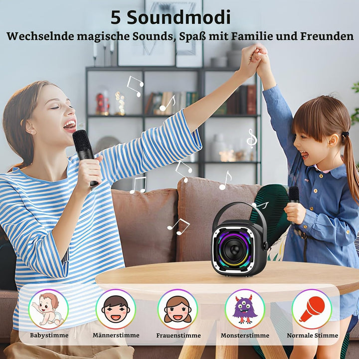 Karaoke-Maschine 2 Mikrofone für Kinder Erwachsene, Bluetooth-Lautsprecher drahtlos mit dynamischem
