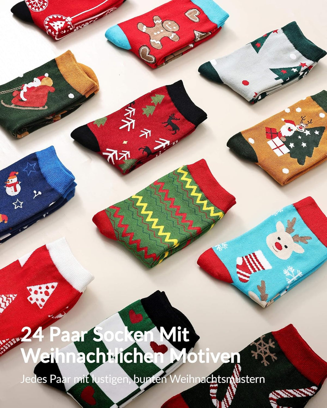 Moyel 24 Paar Adventskalender Socken Damen 39-42 Lustige Adventskalender 2025 Frauen Kreativ Advent