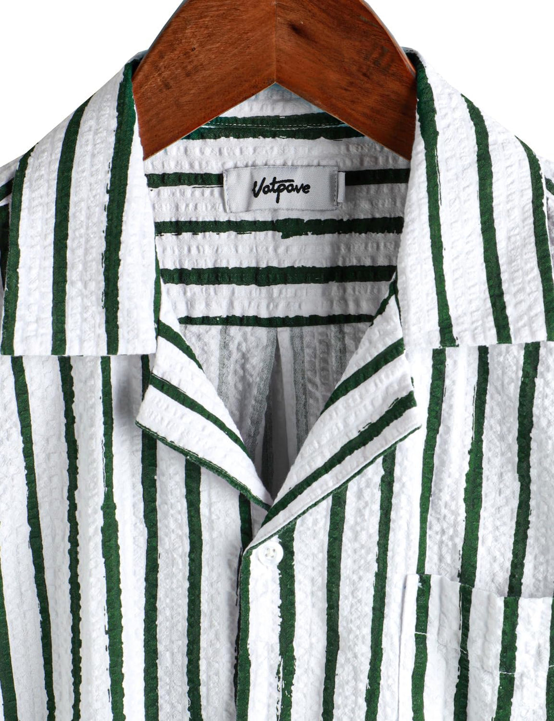 VATPAVE Herren Gestreifte Sommerhemd Casual Button Down Kurzarm Strand HawaiiHemd, Grünweiss