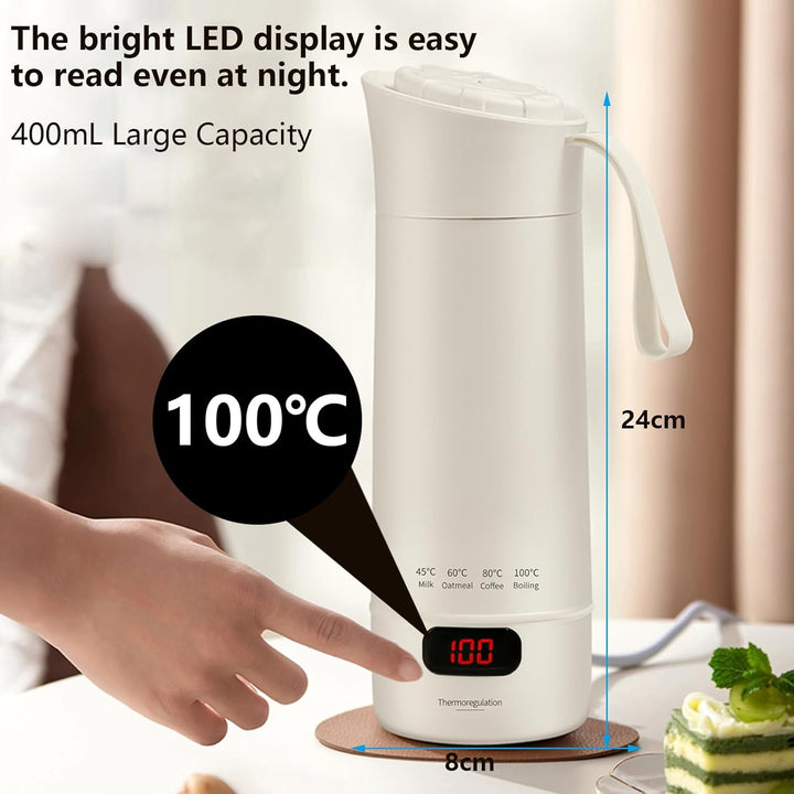 Elektrischer Reisewasserkocher Klein 400ML, Kleiner Wasserkocher Reise Schnelles Kochwasser mit Temp