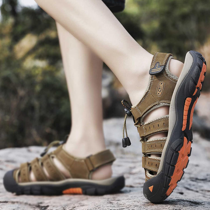 ZYLDK Herren Leder Sandalen Sport Outdoor Trekkingsandalen Atmungsaktive Leichte Wandersandalen Männ