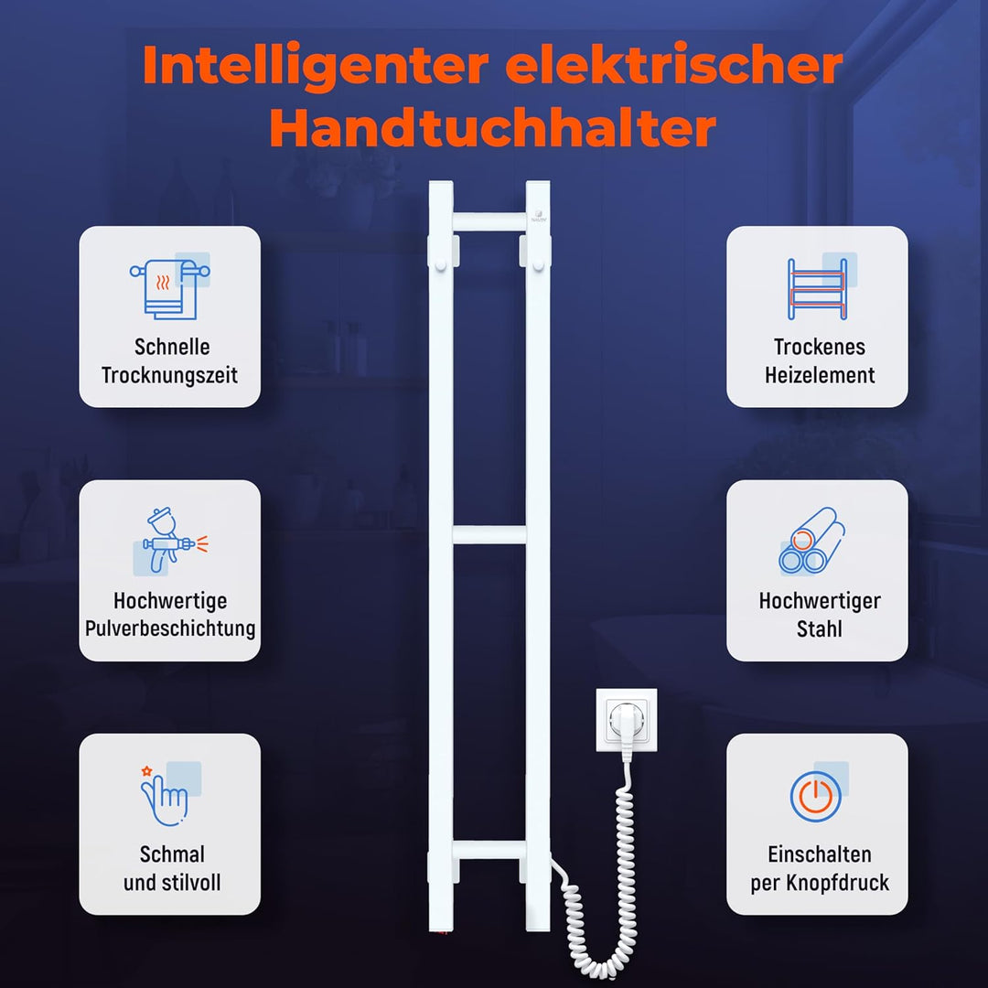 NAVIN Elektrischer Handtuchtrockner Silouette Quadro 160x1000 - Weiss aus robustem Kohlenstoffstahl