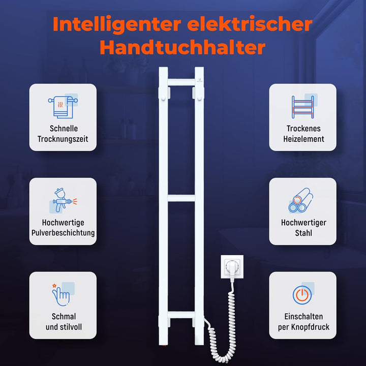 NAVIN Elektrischer Handtuchtrockner Silouette Quadro 160x1000 - Weiss aus robustem Kohlenstoffstahl